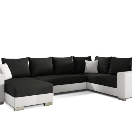 NABBI Mariano P rohová sedačka u s rozkladom a úložným priestorom čierna (Sawana 14) / biela (Soft 17)