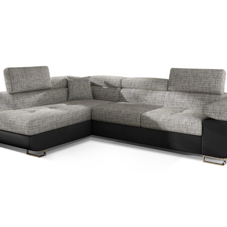 NABBI Almero L rohová sedačka s rozkladom a úložným priestorom sivá / čierna