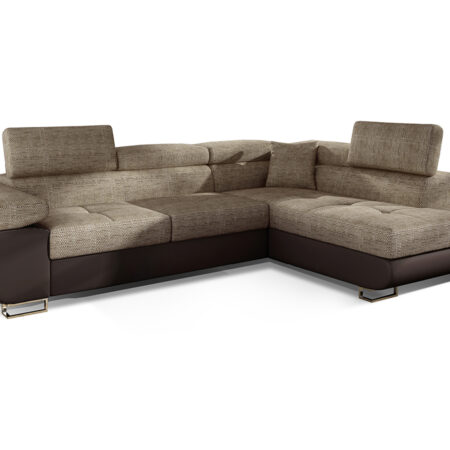 NABBI Almero P rohová sedačka s rozkladom a úložným priestorom cappuccino / tmavohnedá