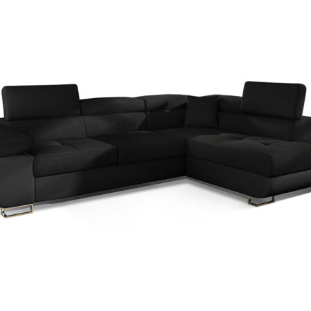 NABBI Almero P rohová sedačka s rozkladom a úložným priestorom čierna (Sawana 14) / čierna (Soft 11)