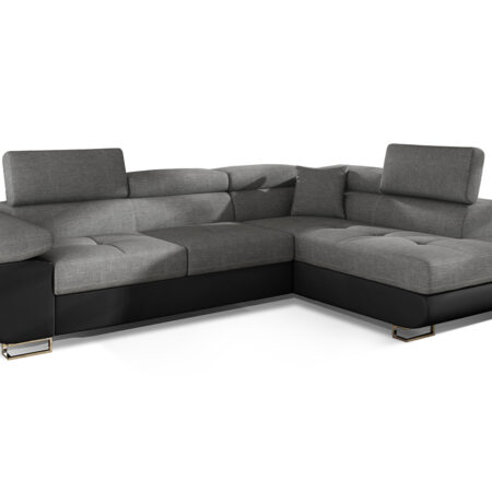 NABBI Almero P rohová sedačka s rozkladom a úložným priestorom svetlosivá (Sawana 21) / čierna (Soft 11)