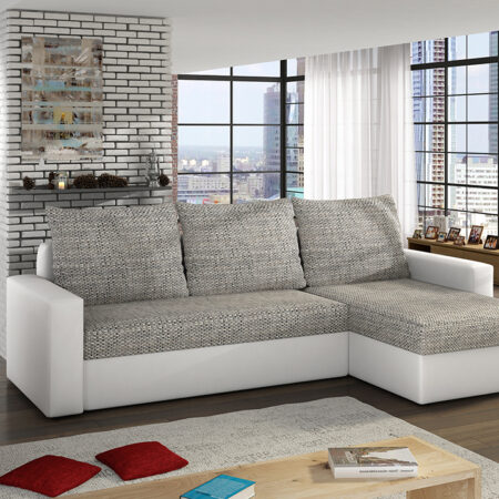 NABBI Lucca L/P rohová sedačka s rozkladom a úložným priestorom sivá (Berlin 01) / biela (Soft 17)