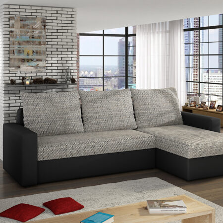 NABBI Lucca L/P rohová sedačka s rozkladom a úložným priestorom sivá (Berlin 01) / čierna (Soft 11)