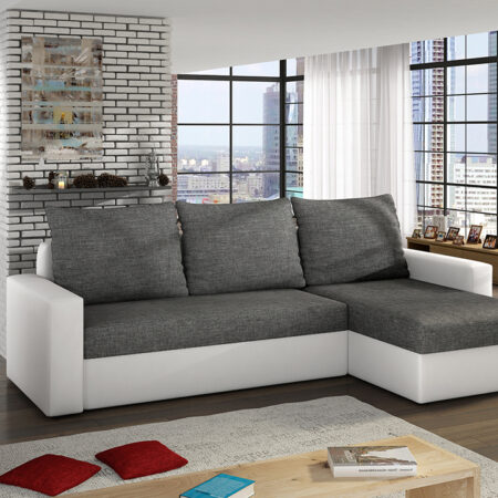 NABBI Lucca L/P rohová sedačka s rozkladom a úložným priestorom sivá (Sawana 05) / biela (Soft 17)