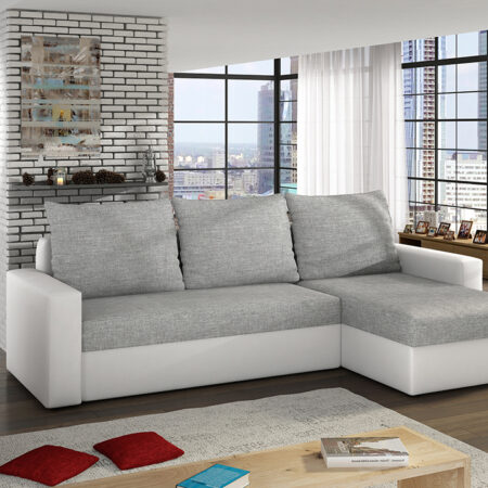 NABBI Lucca L/P rohová sedačka s rozkladom a úložným priestorom svetlosivá / biela